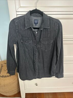 NWT GAP Gray Denim Snap-Front Western Shirt